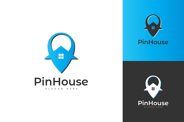 Diseño de logotipo de tecnología vectorial pin con casa