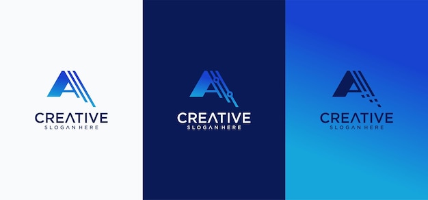 Un diseño de logotipo tecnológico Un conjunto de logotipos con líneas tecnológicas vectoriales