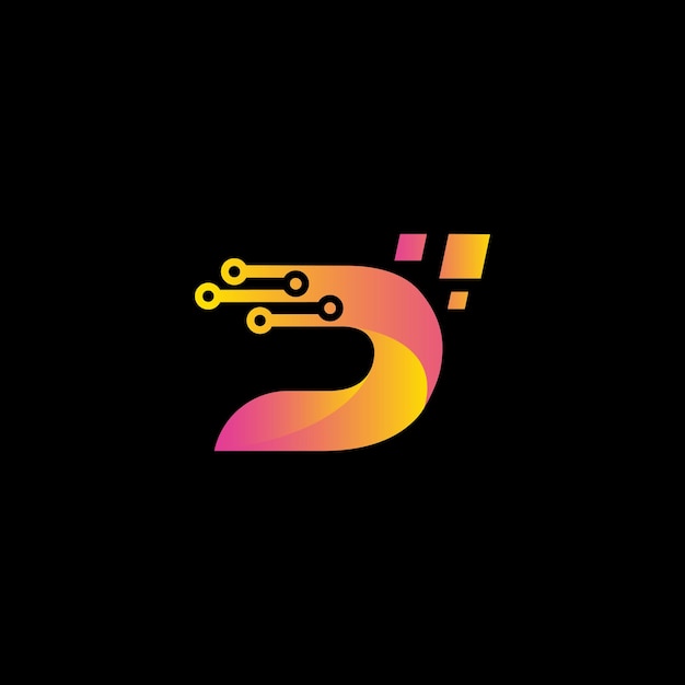 Diseño del logotipo tecnológico de la letra D