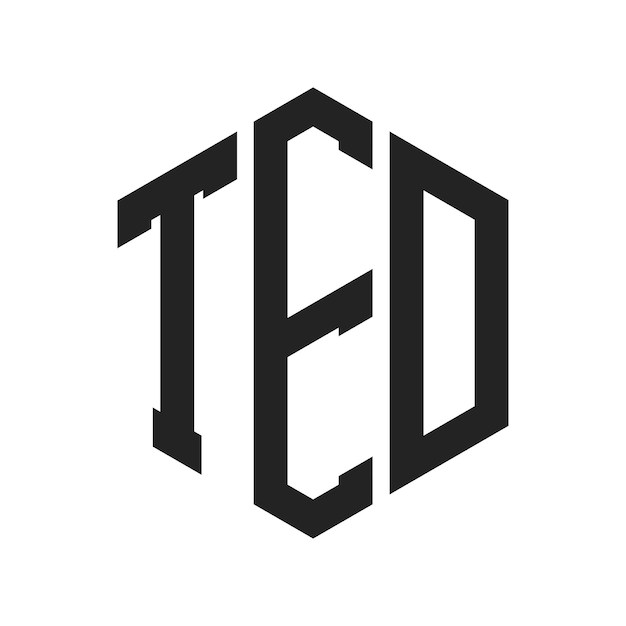 Diseño del logotipo de TED Letra inicial Logotipo del monograma de TED con forma de hexágono