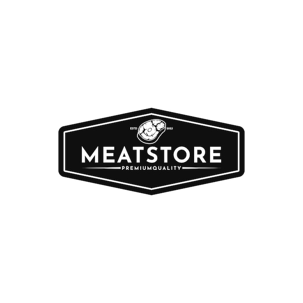 Diseño del logotipo de la tienda de carne vintage con estilo de dibujo hipster
