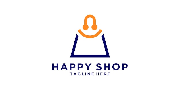diseño de logotipo de la tienda feliz sonrisa bolsa de compras diseño del logotipo de símbolo vectorial icona idea creativa
