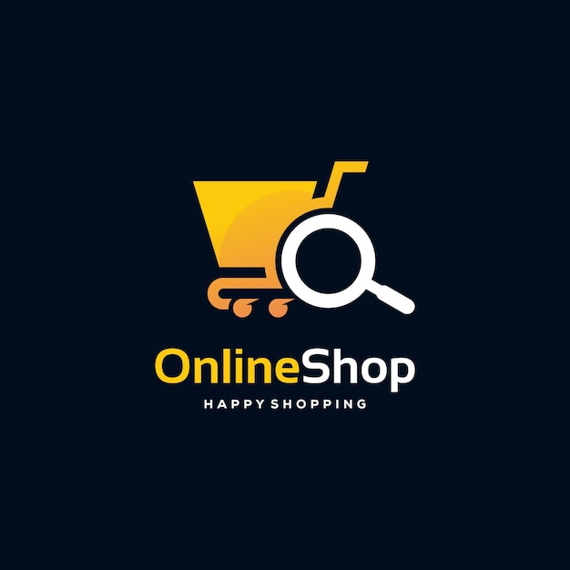 Diseño de logotipo de tienda en línea vector de concepto, plantilla de logotipo de búsqueda de tienda