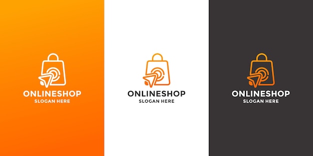Diseño de logotipo de tienda online. tienda de bolsos combinar con el icono de clic