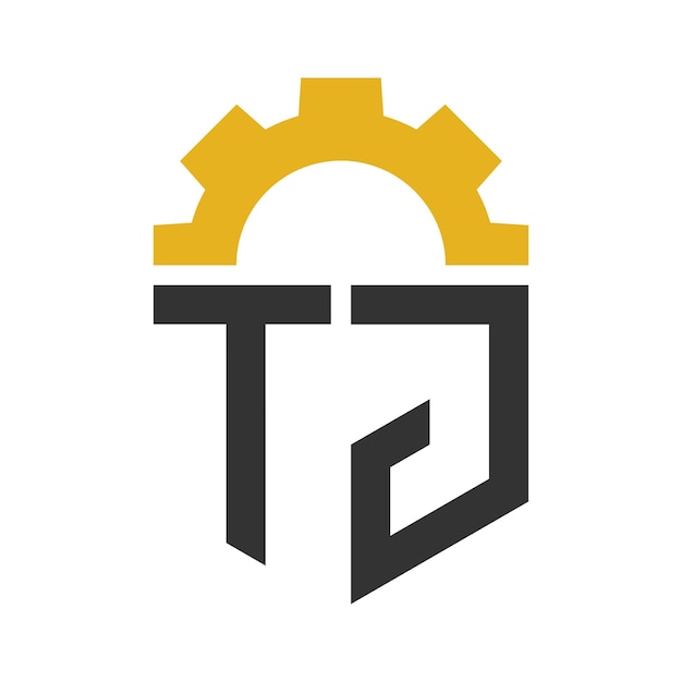 Diseño del logotipo de TJ Gear para la fábrica de reparación del centro de servicios, el negocio industrial digital y mecánico