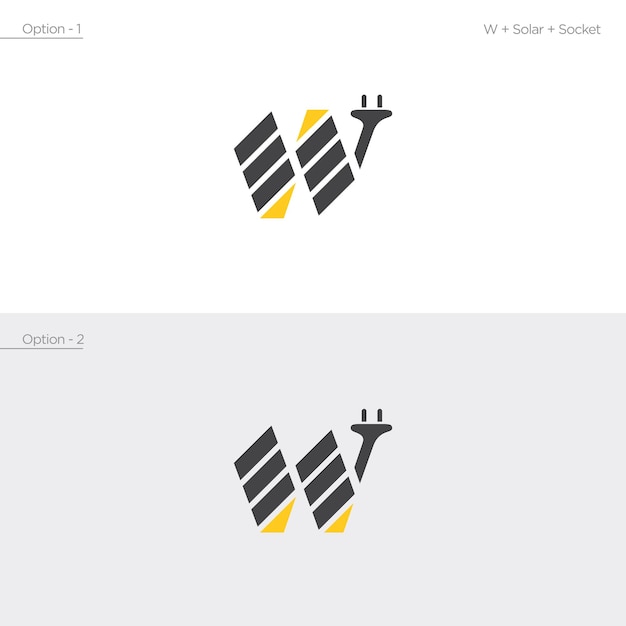 Diseño de logotipo de toma de corriente eléctrica solar de marca de letra W