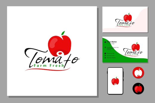 Diseño de logotipo de tomate fresco de frutos rojos.
