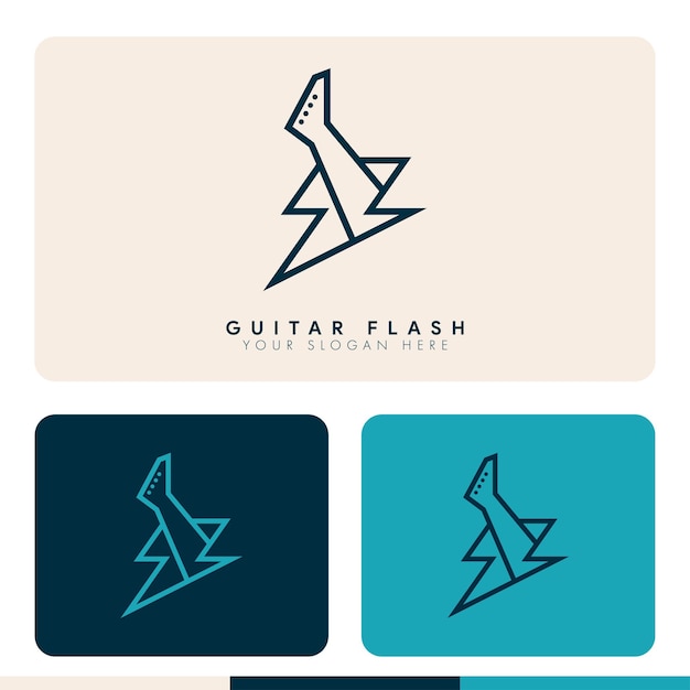 Diseño de logotipo de tormenta de flash de guitarra de música minimalista simple