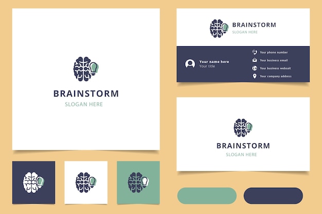 Diseño de logotipo de tormenta de ideas con libro de marca de eslogan editable