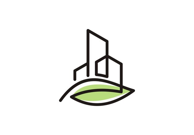 diseño de logotipo de torre de edificio de árbol de hoja simple vector de símbolo de línea moderna
