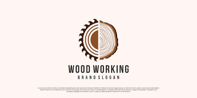 Diseño de logotipo de trabajo en madera con concepto creativo único Vector Premium