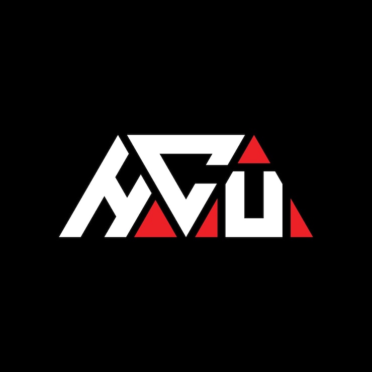 Vector diseño del logotipo triangular de hcu con forma de triángulo monograma del logotipo de hcu triángulo vectorial plantilla del logotipo con color rojo logotipo triangulares de hcu simple elegante y lujoso