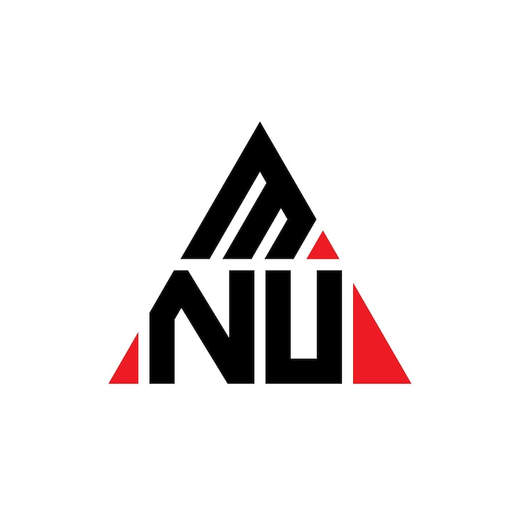 Vector diseño del logotipo triangular mnu con forma de triángulo diseño del monograma del logotipo del triángulo mnu
