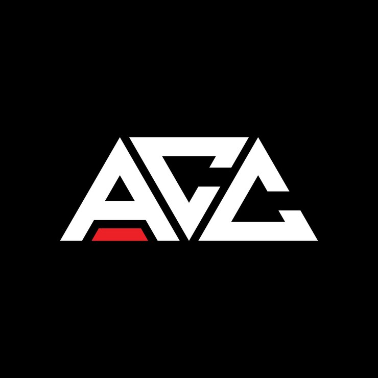 Vector el diseño del logotipo del triángulo acc con forma de triángulo, el diseño del monograma del logotipo acc con triángulo de vector, la plantilla del logotipo con color rojo, el logotipo triangular acc, el diseño de logotipo acc elegante y lujoso.