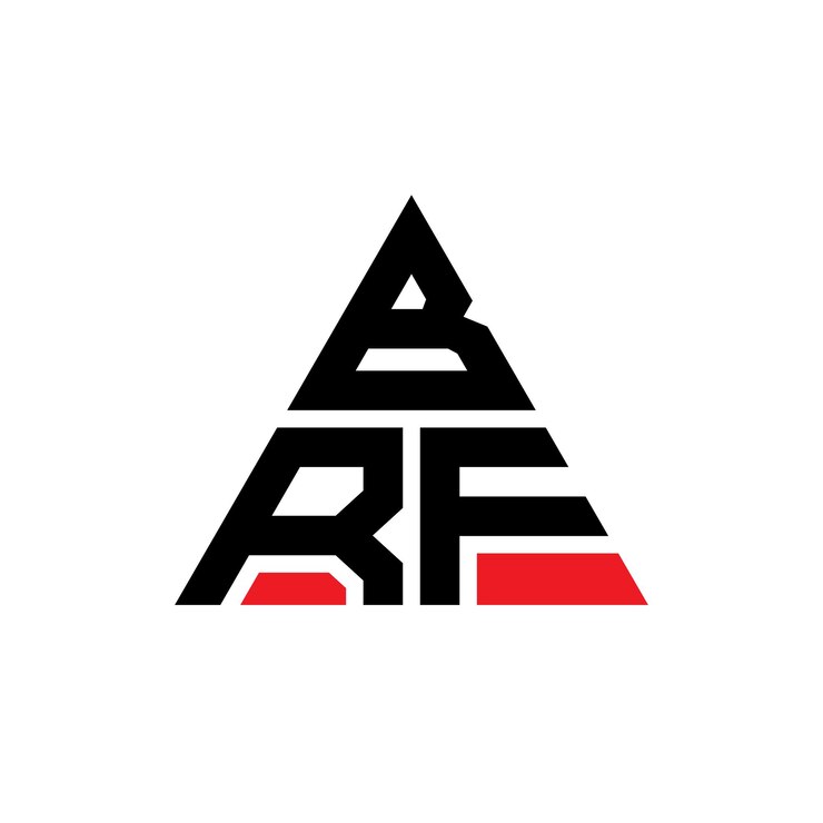 Vector el diseño del logotipo del triángulo brf con forma de triángulo, el diseño del monograma brf con triángulo vectorial, la plantilla del logotipo brf con color rojo, el logotipo triangular brf simple, elegante y lujoso.