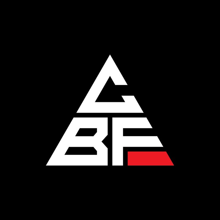 Vector el diseño del logotipo del triángulo cbf con la forma de un triángulo, el diseño del monograma cbf con el triángulo vectorial cbf, la plantilla del logotipo con el color rojo cbf, el logotipo triangular cbf, simple, elegante y lujoso.