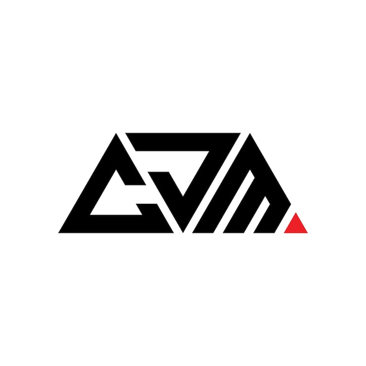 Vector el diseño del logotipo del triángulo cjm con forma de triángulo, el diseño del monograma del logotipo cjm con triángulo vectorial, la plantilla del logotipo con color rojo, el logotipo triangular cjm simple, elegante y lujoso.