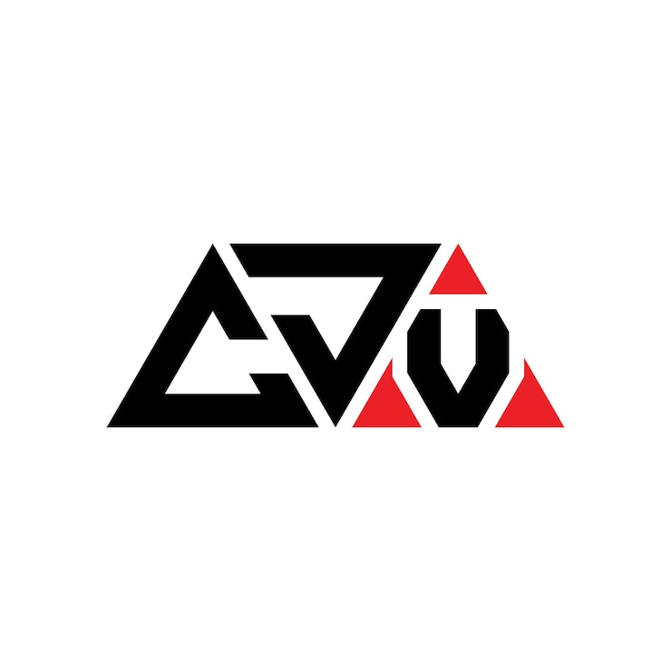 Vector el diseño del logotipo del triángulo cjv con forma de triángulo, el diseño del monograma del logotipo cjv con triángulo vectorial, la plantilla del logotipo con color rojo, el logotipo triangular cjv simple, elegante y lujoso.