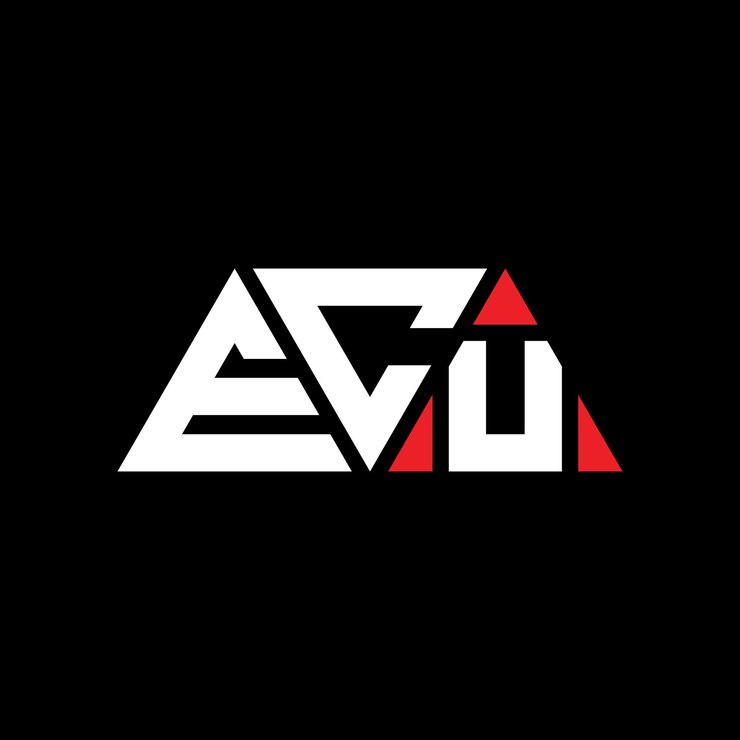 Vector el diseño del logotipo del triángulo ecu con forma de triángulo el diseño del logó triángulo monograma el logotipo triángulo vectorial de la plantilla con color rojo ecu logotipo triangular simple elegante y lujoso logotipo ecu