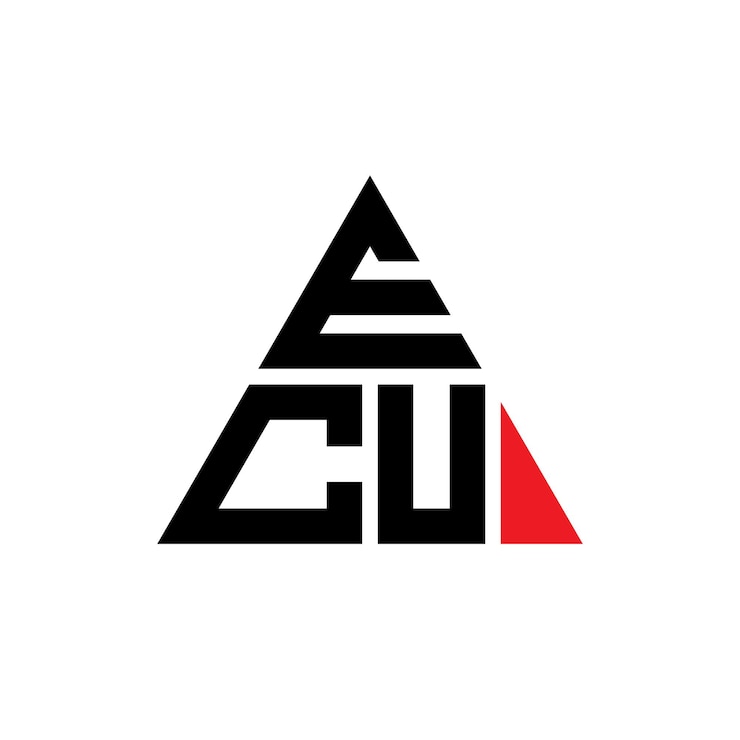 Vector el diseño del logotipo del triángulo ecu con forma de triángulo el diseño del monograma del logotipo ecu triángulo vectorial la plantilla del logotipo con color rojo el logotipo triangular de la ecu simple elegante y lujoso