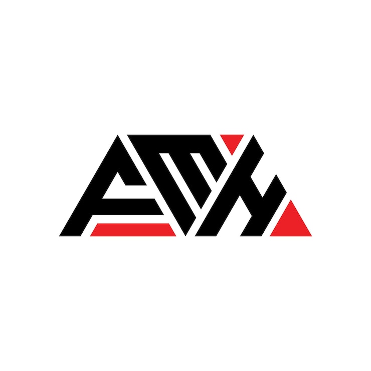 Vector diseño del logotipo del triángulo fmh con forma de triángulo diseño del monograma del logotipo triángulo de fmh con diseño vectorial de logotipo triangular de fmh de color rojo logotipo simple, elegante y lujoso de fmh
