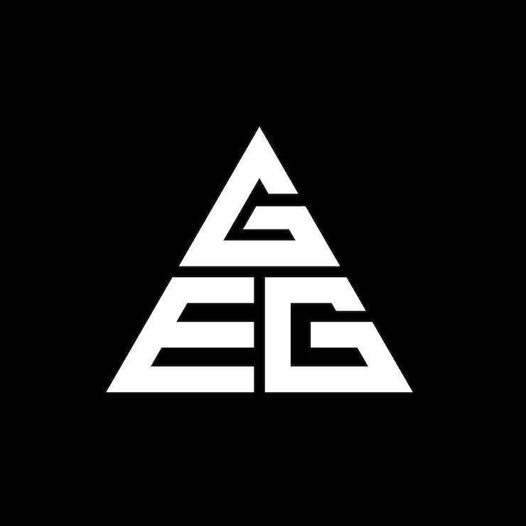 Vector el diseño del logotipo del triángulo geg con forma de triángulo, el diseño del monograma geg con triángulo vectorial, la plantilla del logotipo geg con color rojo, el logotipo triangular geg, simple, elegante y lujoso.