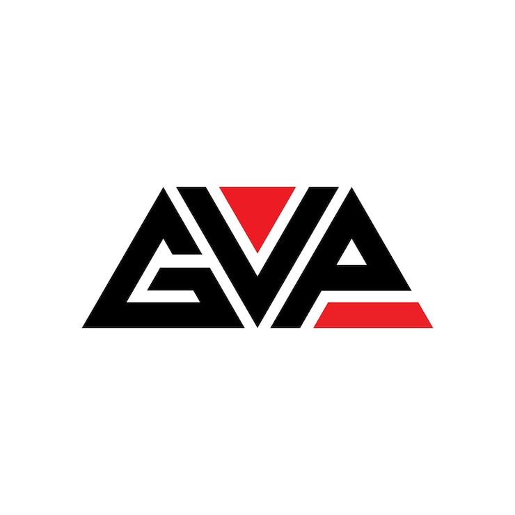 Vector el diseño del logotipo del triángulo gvp con forma de triángulo, el diseño del monograma del logotipo gvp con triángulo vectorial, la plantilla del logotipo con color rojo, el logotipo triangular gvp simple, elegante y lujoso.