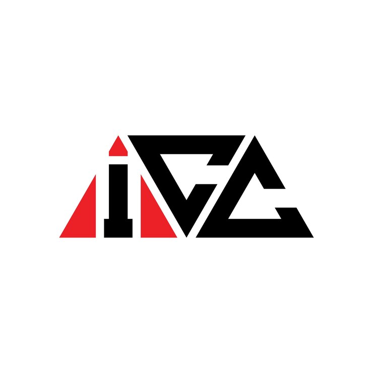 Vector el diseño del logotipo del triángulo icc con la forma de un triángulo, el diseño del monograma del logotipo triangular icc, la plantilla del logotipo vectorial del triangle icc con el color rojo, el logotipo de triángulo de la icc, el diseño de logotipo de la icc.