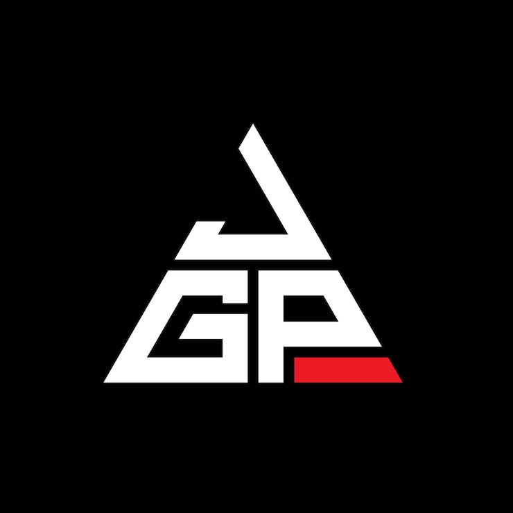 Vector el diseño del logotipo del triángulo jgp con forma de triángulo, el diseño del monograma jgp con triángulo vectorial, la plantilla del logotipo jgp con color rojo, el logotipo triangular jgp simple, elegante y lujoso.