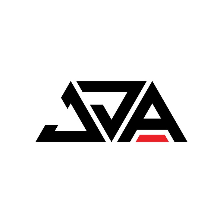 Vector el diseño del logotipo del triángulo jja con forma de triángulo, el diseño del monograma del logotipo jja con triángulo vectorial, la plantilla del logotipo con color rojo, el logotipo triangular jja simple, elegante y lujoso.