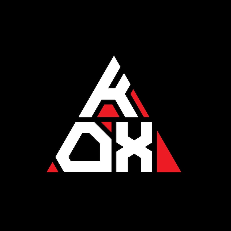 Vector el diseño del logotipo del triángulo kox con forma de triángulo, el diseño del monograma kox, la plantilla del logotipo vectorial triangular kox con color rojo, el logotipo triangular simple, elegante y lujoso.
