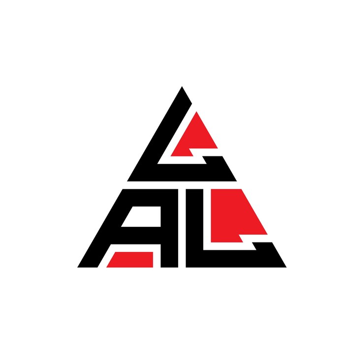 Vector el diseño del logotipo del triángulo lal con forma de triángulo, el diseño del monograma lal con triángulo vectorial, la plantilla del logotipo lal con color rojo, el logotipo triangular lal, simple, elegante y lujoso.