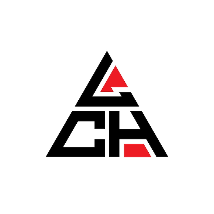 Vector el diseño del logotipo del triángulo lch con forma de triángulo, el diseño del monograma lch con triángulo vectorial, la plantilla del logotipo lch con color rojo, el logotipo triangular lch, simple, elegante y lujoso.