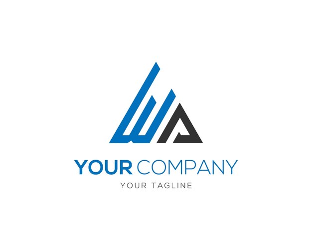 Diseño de logotipo de triángulo de letras WA plantilla vectorial profesional