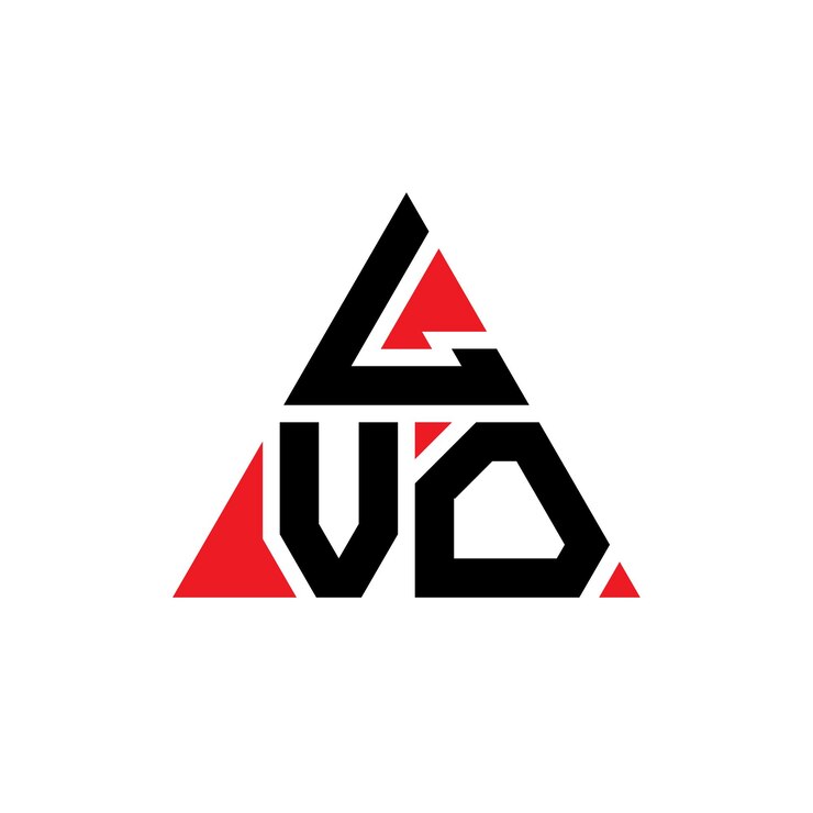 Vector el diseño del logotipo del triángulo lvo con forma de triángulo, el diseño del monograma lvo triángulo vector, la plantilla del logotipo lvo con color rojo, el logotipo triangular lvo simple, elegante y lujoso.