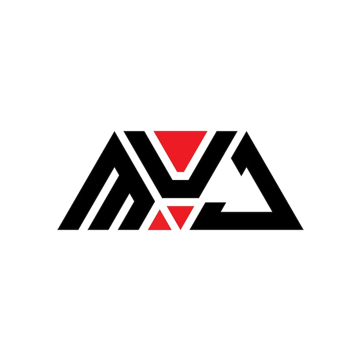 Vector diseño del logotipo del triángulo muj con forma de triángulo diseño del monograma del logotipo muj triángulo vector del logotipo de la plantilla muj con color rojo logotipo triangular muj simple elegante y lujoso logotipo muj