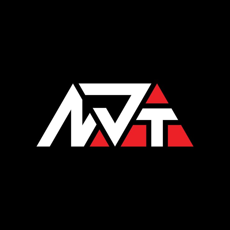 Vector el diseño del logotipo del triángulo njt con forma de triángulo, el diseño del monograma njt con triángulo vectorial, la plantilla del logotipo njt con color rojo, el logotipo triangular njt simple, elegante y lujoso.
