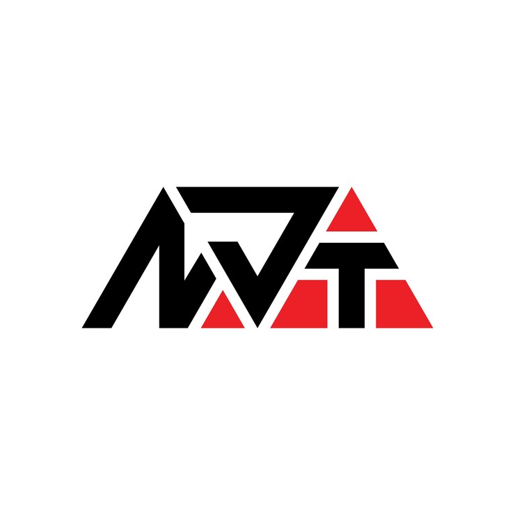Vector el diseño del logotipo del triángulo njt con forma de triángulo, el diseño del monograma njt con triángulo vectorial, la plantilla del logotipo njt con color rojo, el logotipo triangular njt simple, elegante y lujoso.