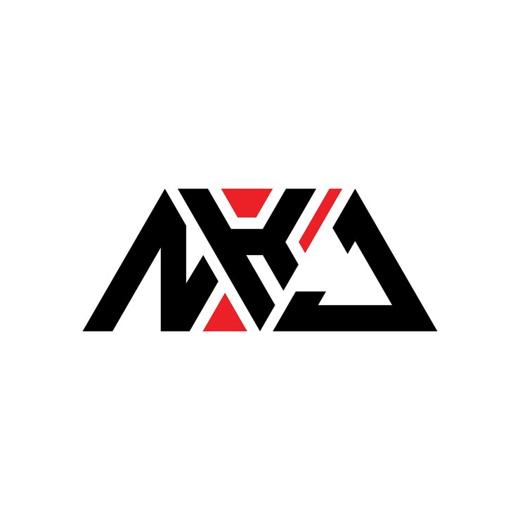 Vector el diseño del logotipo del triángulo nkj con forma de triángulo el diseño del monograma nkj triángulo vectorial la plantilla del logotipo nkj con color rojo el logotipo triangular nkj simple elegante y lujoso