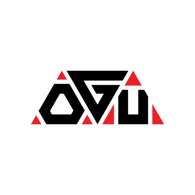 Vector el diseño del logotipo del triángulo ogu con forma de triángulo, el diseño del monograma del logotipo ogu con triángulo vectorial, la plantilla del logotipo con color rojo, el logotipo triangular simple, elegante y lujoso.