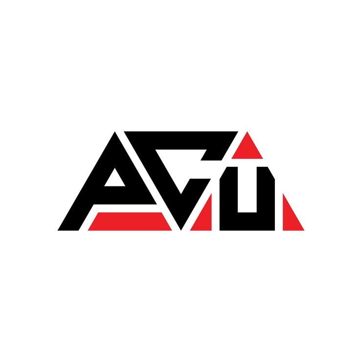 Vector diseño del logotipo del triángulo pcu con forma de triángulo diseño del monograma del logotipo pcu con triángulo vector del logotipo de la plantilla pcu con color rojo logotipo triangular pcu simple elegante y lujoso logotipo pcu