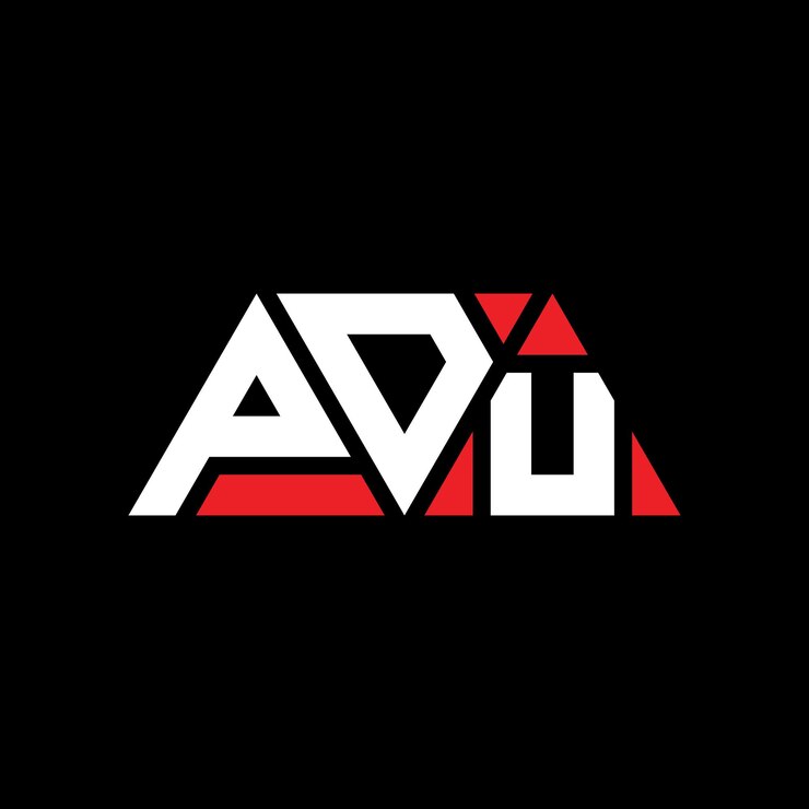 Vector diseño del logotipo del triángulo pdu con forma de triángulo diseño del monograma del logotipo pdu triángulo vectorial plantilla del logotipo con color rojo pdu logotipo triangular simple elegante y lujoso logotipo pdu