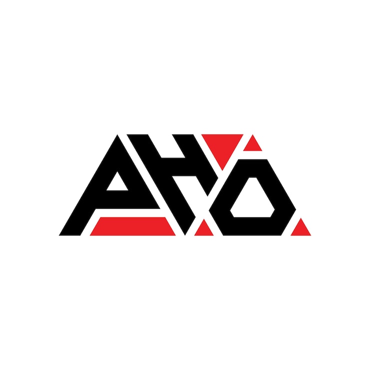 Vector el diseño del logotipo del triángulo pho con la forma de un triángulo, el diseño del monograma pho con el triángulo vector pho con color rojo, el logotipo triangular pho simple, elegante y lujoso.
