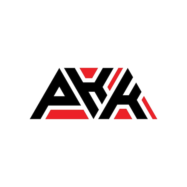 El diseño del logotipo del triángulo PKK con la forma de un triángulo, el diseño del monograma PKK, la plantilla del logotipo vectorial triangular PKK con el color rojo, el logotipo triangular simple, elegante y lujoso PKK.