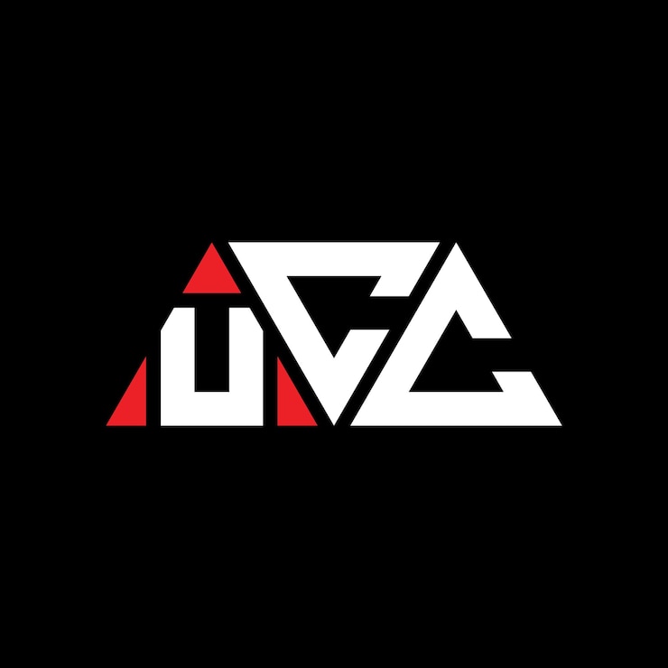 Vector el diseño del logotipo del triángulo ucc con forma de triángulo, el diseño del monograma del logotipo ucc con triángulo vectorial, la plantilla del logotipo con color rojo, el logotipo triangular de ucc, el diseño de logotipo de ucc elegante y lujoso.