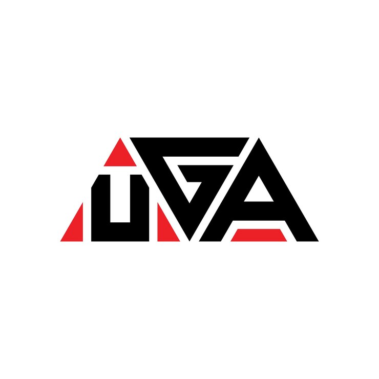 Vector el diseño del logotipo del triángulo uga con forma de triángulo, el diseño del monograma del logotipo uga con triángulo vector uga con color rojo, el logotipo triangular uga simple, elegante y lujoso.