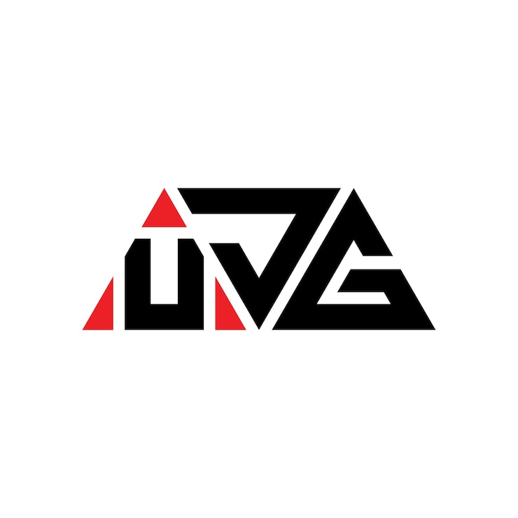 Vector el diseño del logotipo del triángulo ujg con forma de triángulo, el diseño del monograma ujg triángulo vector, la plantilla del logotipo ujg con color rojo, el logotipo triangular ujg simple, elegante y lujoso.