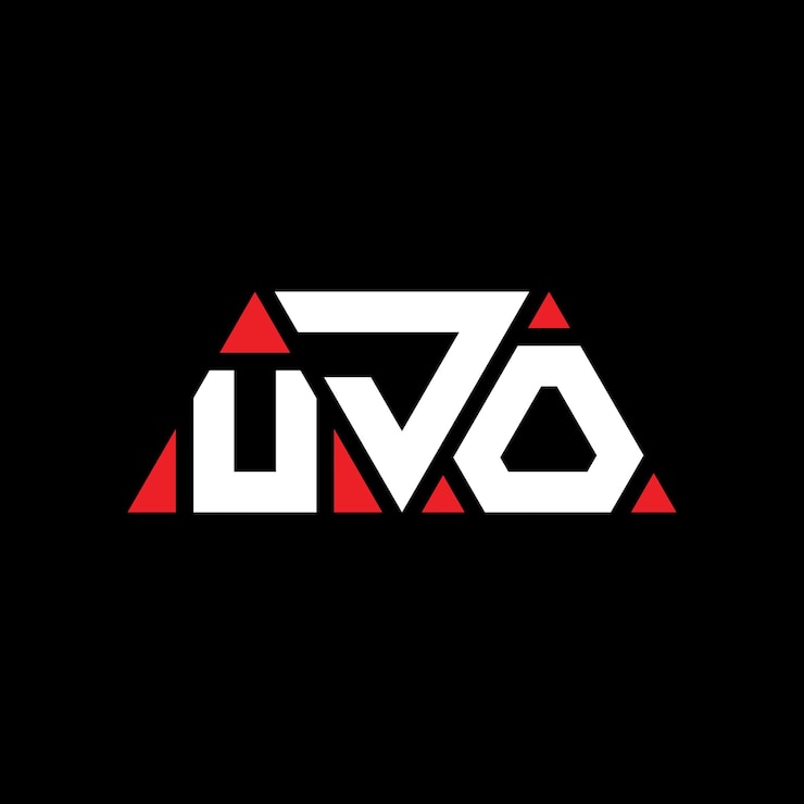 Vector el diseño del logotipo del triángulo ujo con forma de triángulo, el diseño del monograma del logotipo triangular ujo, la plantilla del logotipo vectorial triangular de ujo con color rojo, el logotipo de ujo triangular sencillo, elegante y lujoso.