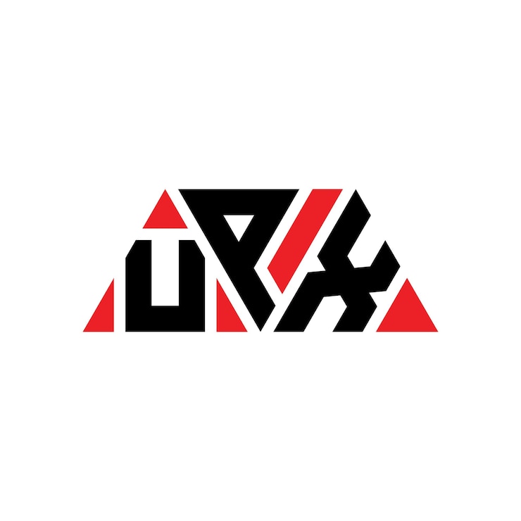 Vector el diseño del logotipo del triángulo upx con forma de triángulo, el diseño del monograma del logotipo upx con triángulo vectorial, la plantilla del logotipo con color rojo, el logotipo triangular upx, el diseño de logotipo de upx.