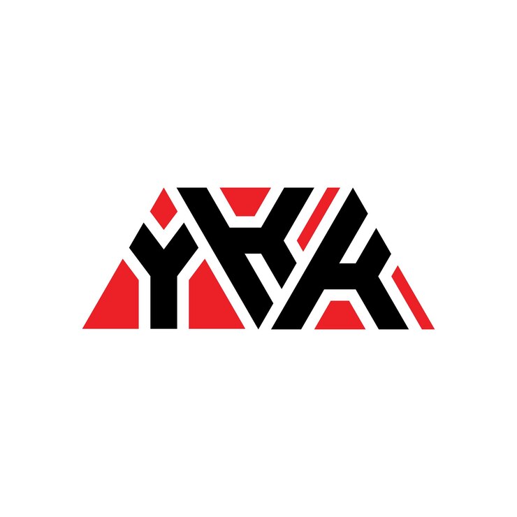 Vector el diseño del logotipo del triángulo ykk con forma de triángulo, el diseño del monograma ykk, la plantilla del logotipo vectorial triangular ykk con color rojo, el logotipo triangular simple, elegante y lujoso ykk.